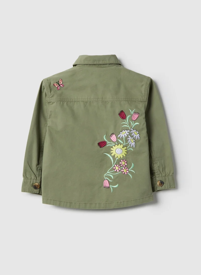 او في اس OVS Regular Fit Girl'S Lightweight Green Pure Cotton Jacket With Embroidery